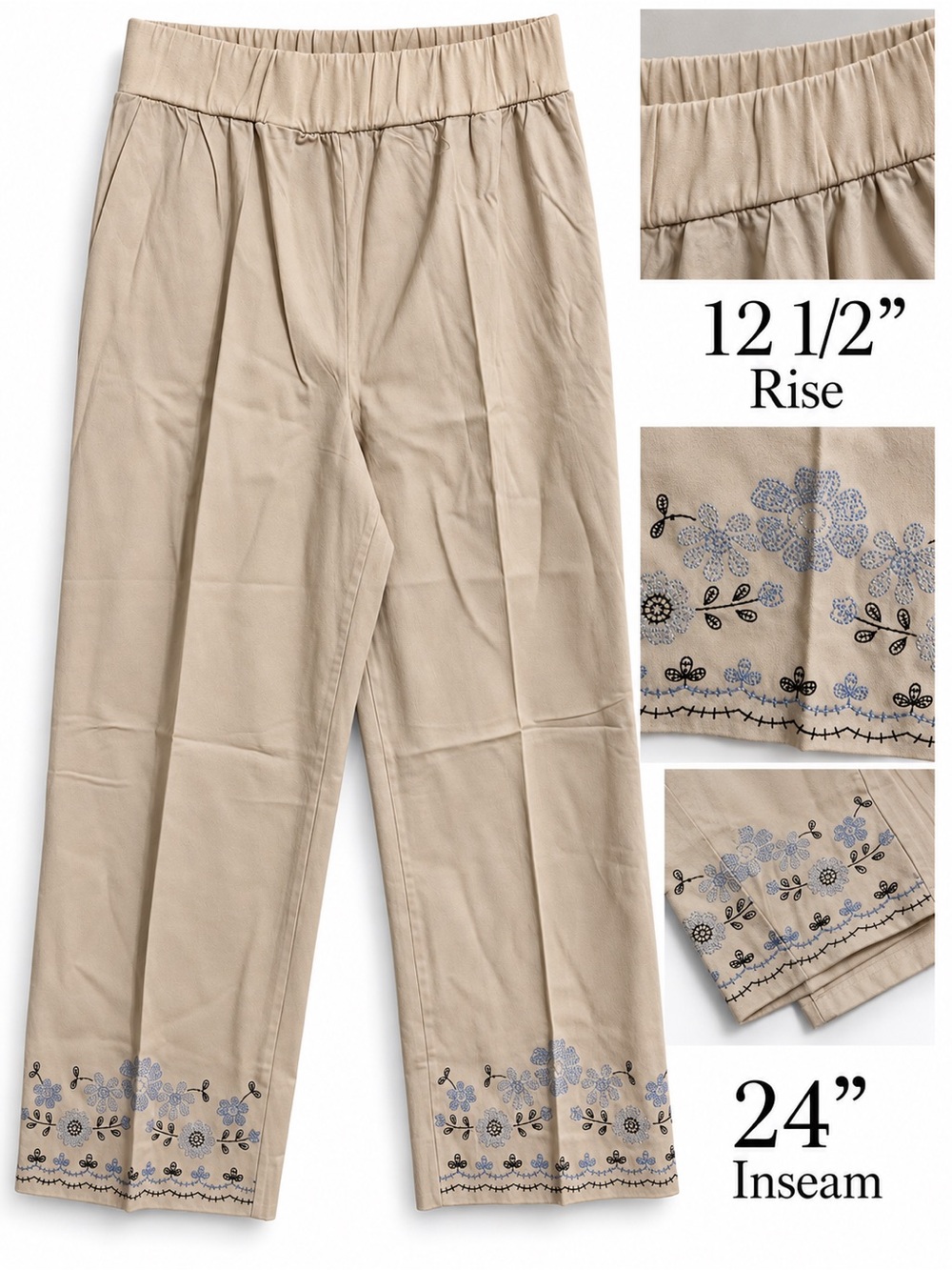 Motherhood Maternity Embroidered Khaki Capri Pants L